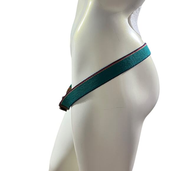 Vintage Blue Striped Belt with Leather Accents - 37-40 Inch Waist - Picture 14 of 15